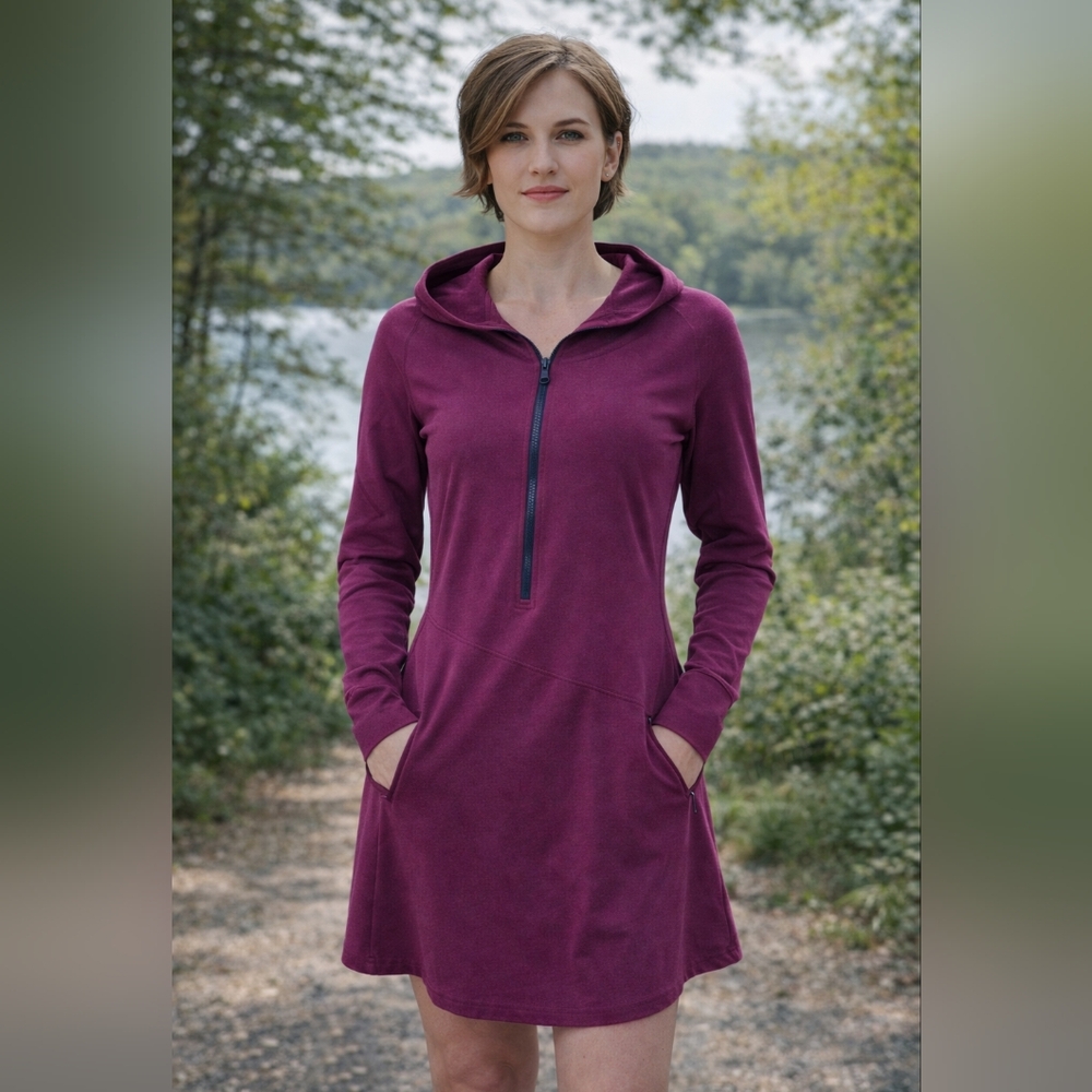 Title Nine Fall Long Sleeve Hooded Dress - Deep Purple Size S